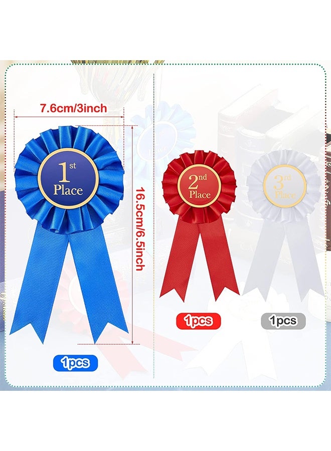 مجموعة أشرطة الجوائز الوردية المصنوعة من الساتان، أشرطة المشاركة، شارة الجوائز الشرفية باللون الأزرق والأحمر والأبيض، جوائز مراكز 1 و2 و3، ميداليات لجوائز الفصل الدراسي، معرض العلوم، عرض المواهب (3 قطع) - Image 2