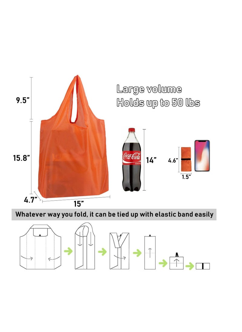 SYOSI - Grocery Bags Heavy Duty Reusable Foldable Groceries Tote Bag Portable and Folding Shopping Bag with Elastic Band to Tie Waterproof Washable Tote Bags Long Handle 2 Pack Grass Green - Image 1