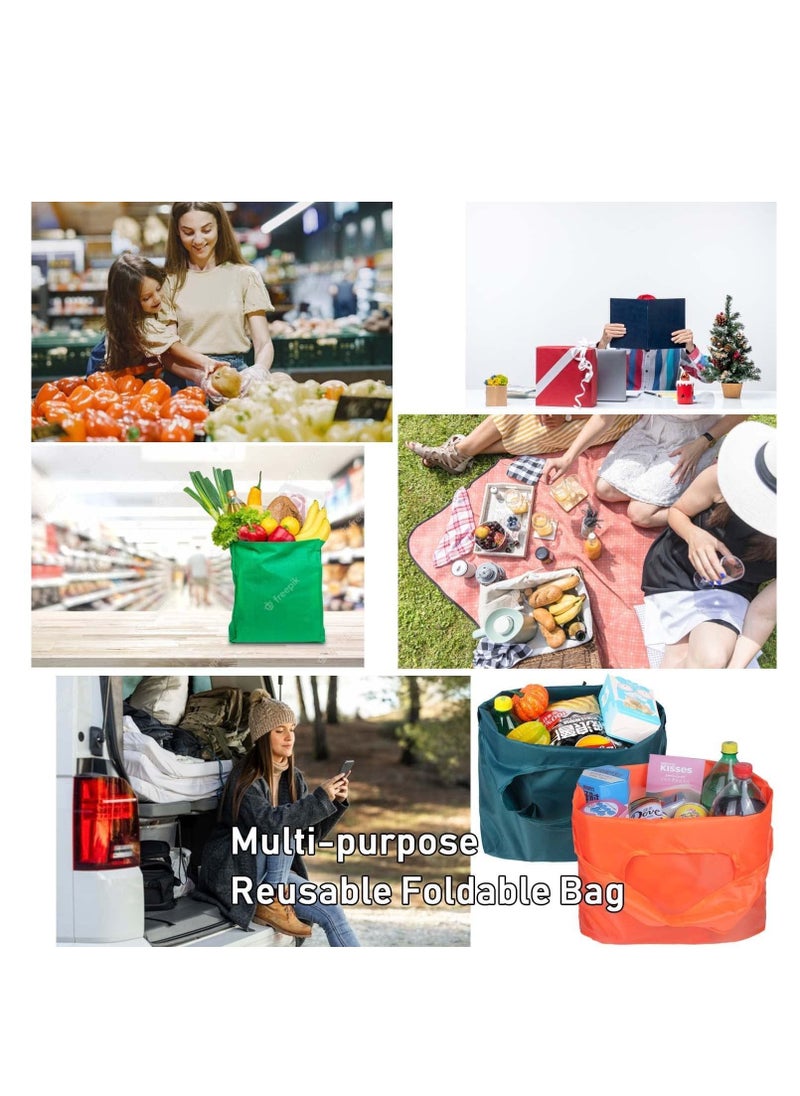 SYOSI - Grocery Bags Heavy Duty Reusable Foldable Groceries Tote Bag Portable and Folding Shopping Bag with Elastic Band to Tie Waterproof Washable Tote Bags Long Handle 2 Pack Grass Green - Image 1