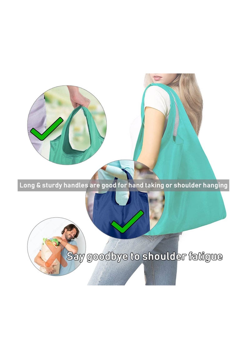 SYOSI - Grocery Bags Heavy Duty Reusable Foldable Groceries Tote Bag Portable and Folding Shopping Bag with Elastic Band to Tie Waterproof Washable Tote Bags Long Handle 2 Pack Grass Green - Image 1
