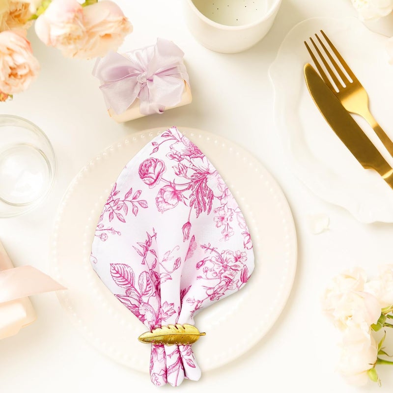 JarThenaAMCS Pink Flower Dinner Napkin Pink and White Floral Cloth Napkins Reusable Kitchen Table Top Collection for Party Dining Table Decor Set of 4 18 x 18 Inch - Image 5