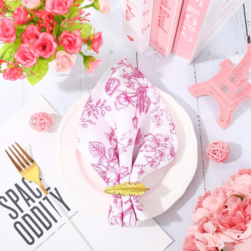 JarThenaAMCS Pink Flower Dinner Napkin Pink and White Floral Cloth Napkins Reusable Kitchen Table Top Collection for Party Dining Table Decor Set of 4 18 x 18 Inch - Image 4