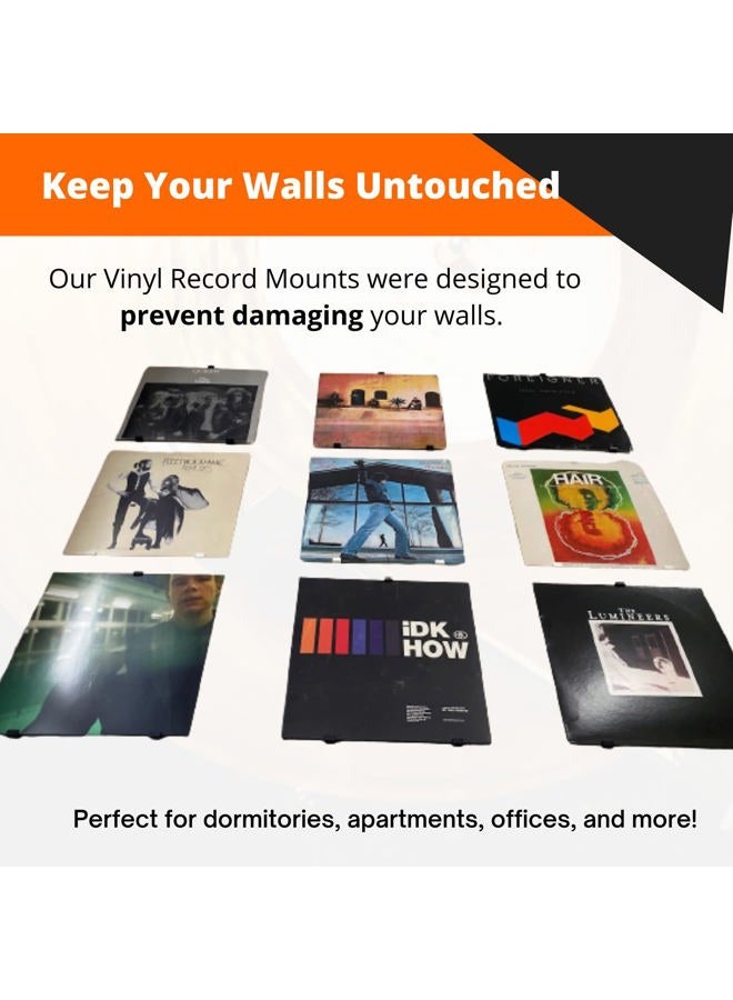 3D Lasers Lab Minimalist Vinyl Record Album Wall Mount Display- 6 Pack | No Wall Damage so Perfect for Apartments, Dorms, & Office | Your Favorite Holder for Your 7-12 inch LPs… (Black, 6-Record) - Image 2
