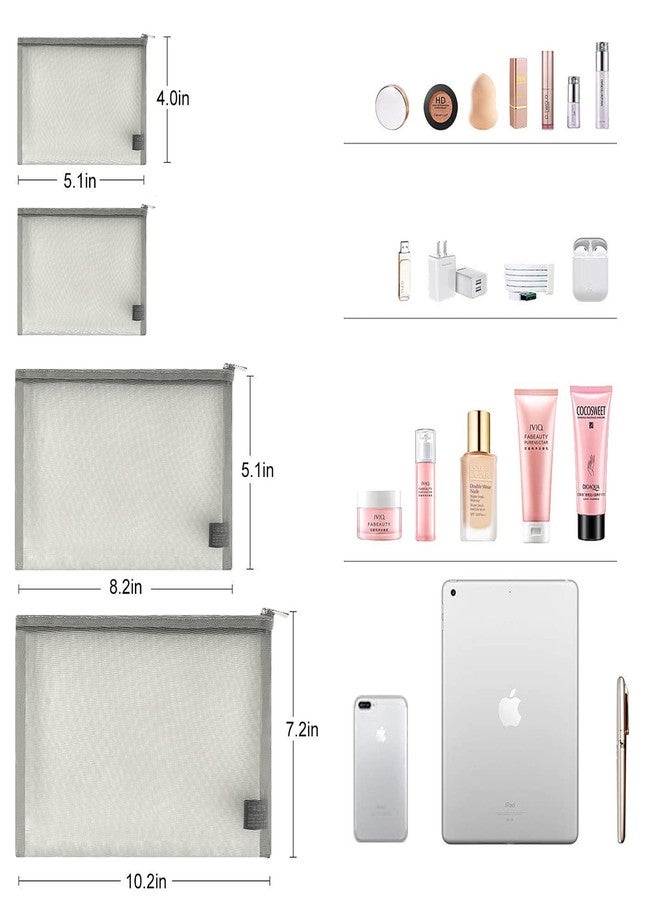 EASYFUN Mesh Pouch, Make up Bag with Zipper Cosmetic Organizer Pouch for Daily or Travel to Keep Small Items, 4 PCS Grey - Image 2
