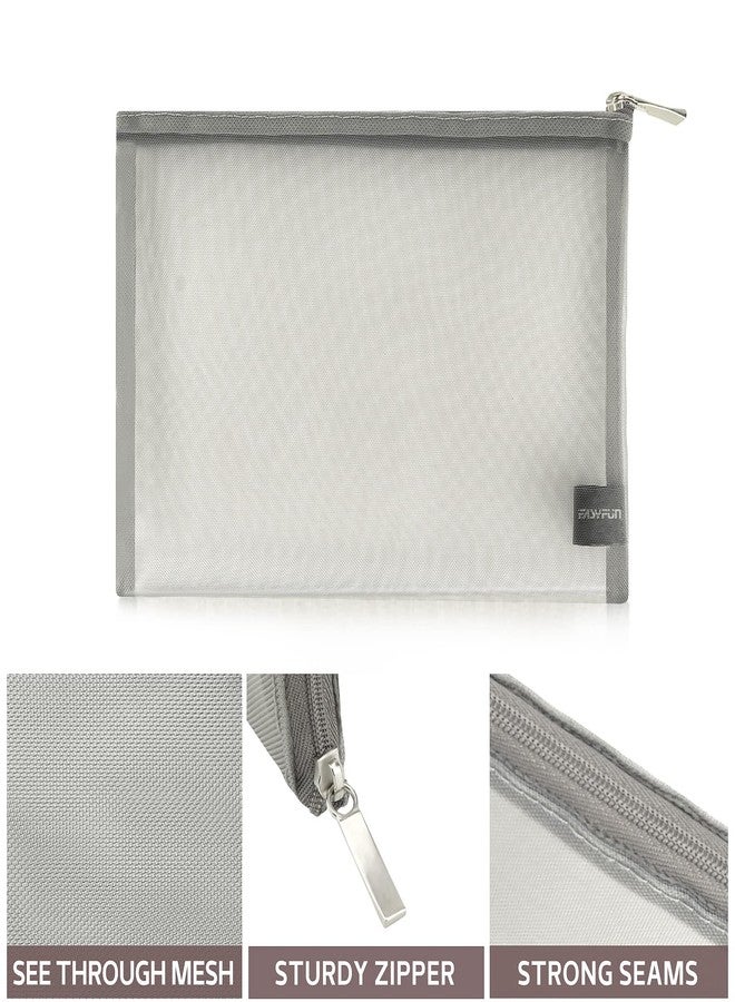 EASYFUN Mesh Pouch, Make up Bag with Zipper Cosmetic Organizer Pouch for Daily or Travel to Keep Small Items, 4 PCS Grey - Image 3