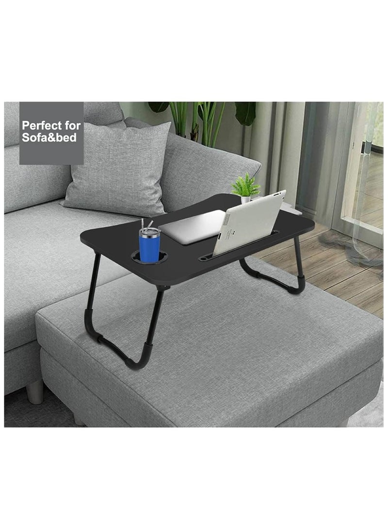 Black Wood Laptop Desk with Drawer, Cup Holder, and Tablet Stand - Image 5