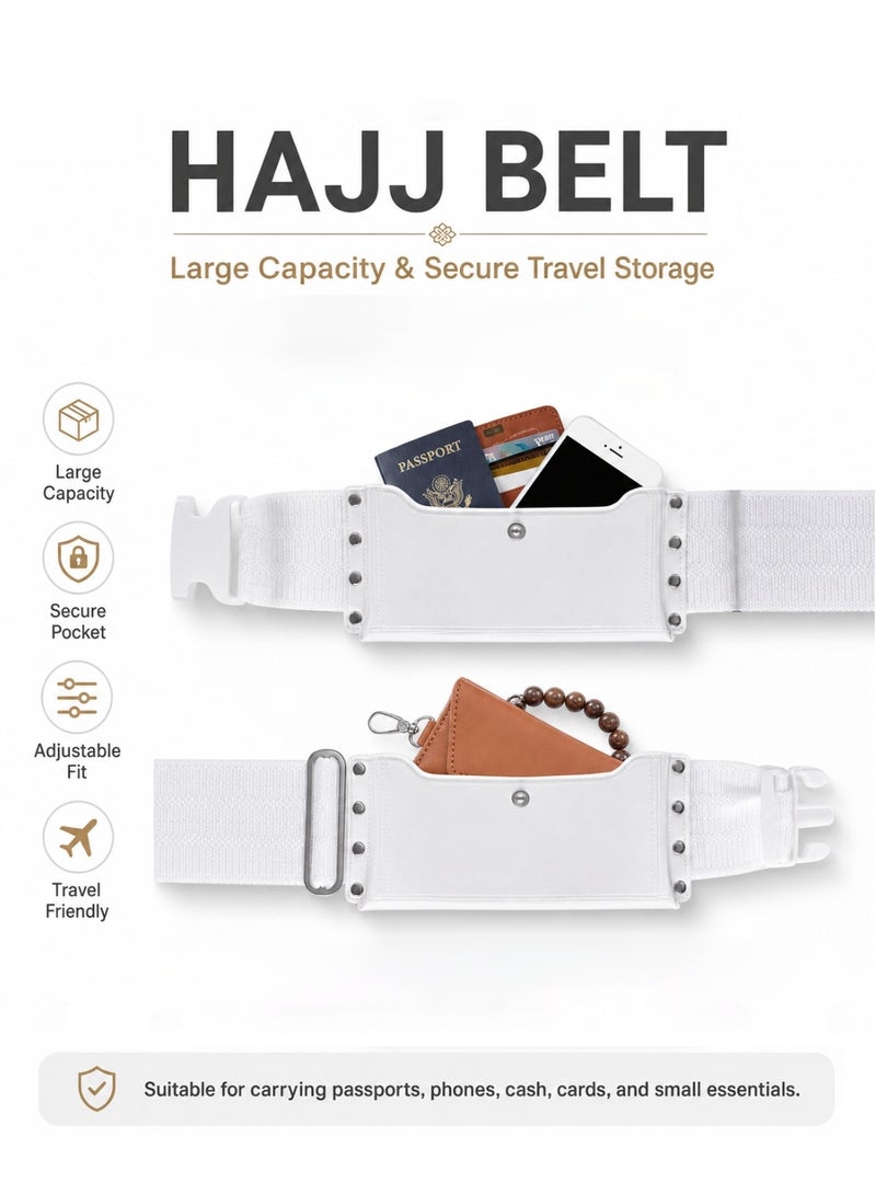 Al othaiman Men’s Hajj and Umrah Waist Belt with Double Secure Pockets, Adjustable White Ihram Belt with Buckle, Lightweight Travel Money Pouch for Passport, Phone, Cash, Cards and Small Essentials - Image 3