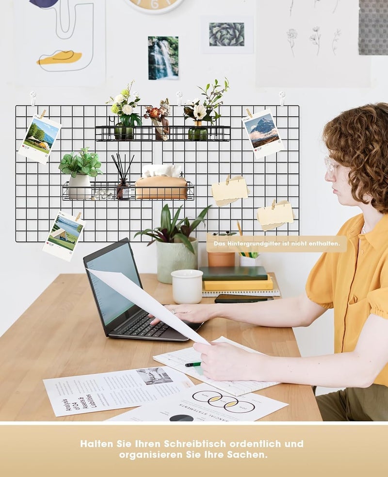 ANZOME سلة شبكية حائطية، سلة سلكية مع خطاف، منظم حائطي للوحة الشبكية الحائطية (أسود) - Image 5