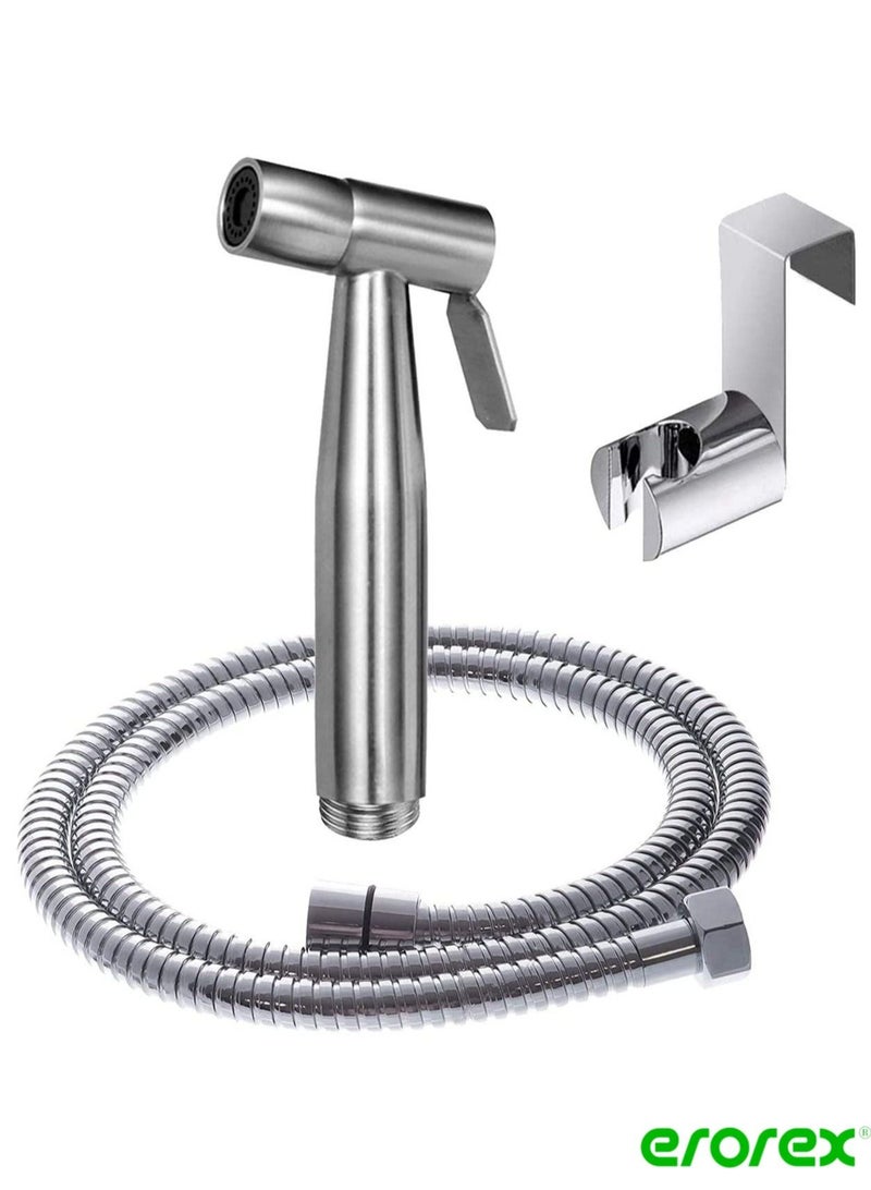 erorex 3 Pieces Toilet Bidet Spray Gun Set, Shattaf Kit Handheld Self Cleaning for Washroom and Bathroom Toilet Water Sprayer Silver - Image 1