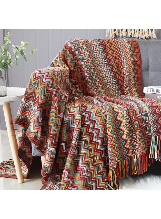 FLYROAD Knitted Throw Blanket Tassels Houndstooth Bohemian Check Soft Cozy Woven Blanket Sofa Throws Warm Armchair Cover Decorative Blanket For Couch Bed Settee 127x180cm - Image 1