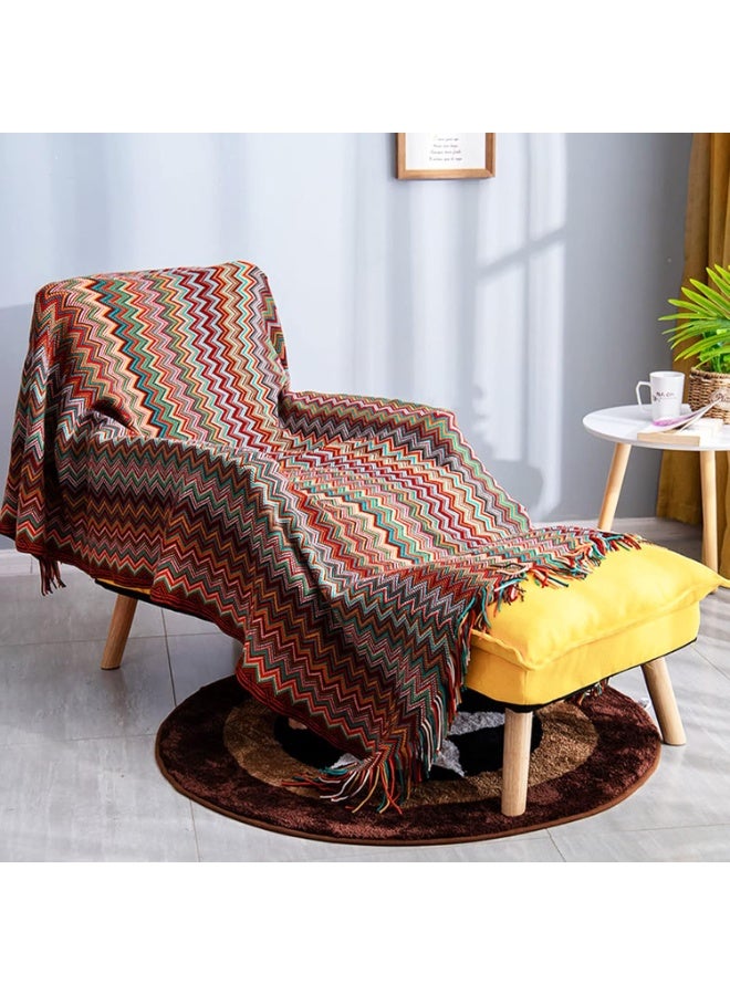 FLYROAD Knitted Throw Blanket Tassels Houndstooth Bohemian Check Soft Cozy Woven Blanket Sofa Throws Warm Armchair Cover Decorative Blanket For Couch Bed Settee 127x180cm - Image 2