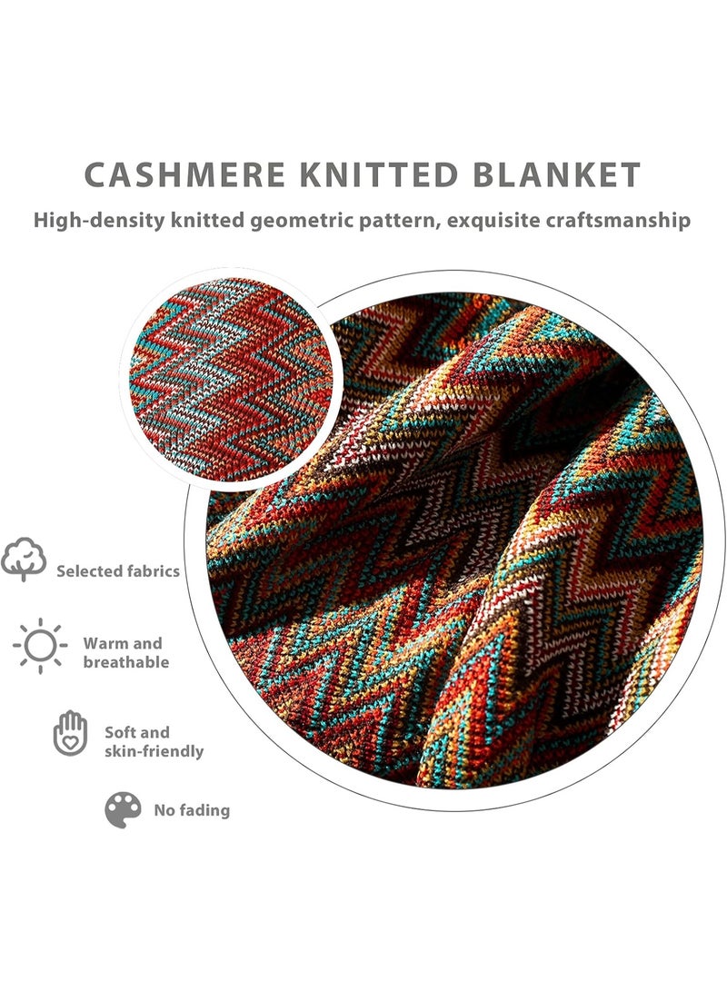FLYROAD Knitted Throw Blanket Tassels Houndstooth Bohemian Check Soft Cozy Woven Blanket Sofa Throws Warm Armchair Cover Decorative Blanket For Couch Bed Settee 127x180cm - Image 3
