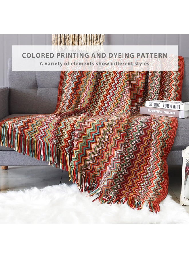 FLYROAD Knitted Throw Blanket Tassels Houndstooth Bohemian Check Soft Cozy Woven Blanket Sofa Throws Warm Armchair Cover Decorative Blanket For Couch Bed Settee 127x180cm - Image 5