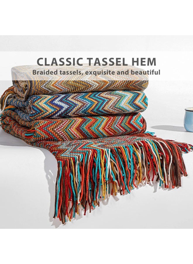 FLYROAD Knitted Throw Blanket Tassels Houndstooth Bohemian Check Soft Cozy Woven Blanket Sofa Throws Warm Armchair Cover Decorative Blanket For Couch Bed Settee 127x180cm - Image 4