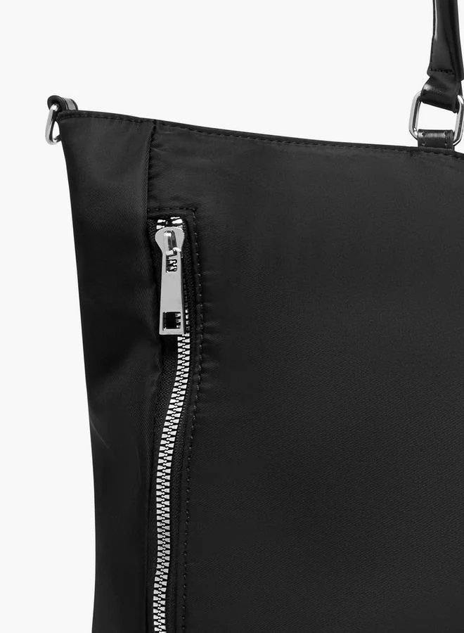 MISSY BLACK Solid Tote Bag with Detachable Strap and Zip Closure for Women | Best Price UAE