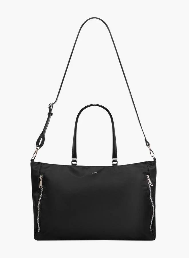 MISSY Solid Tote Bag with Detachable Strap and Zip Closure