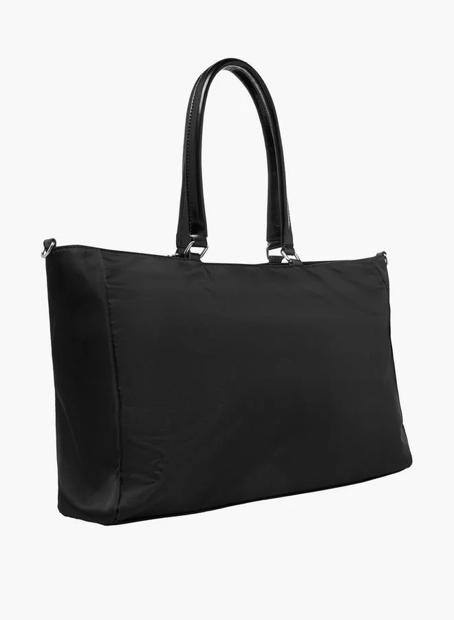 MISSY BLACK Solid Tote Bag with Detachable Strap and Zip Closure for Women | Best Price UAE
