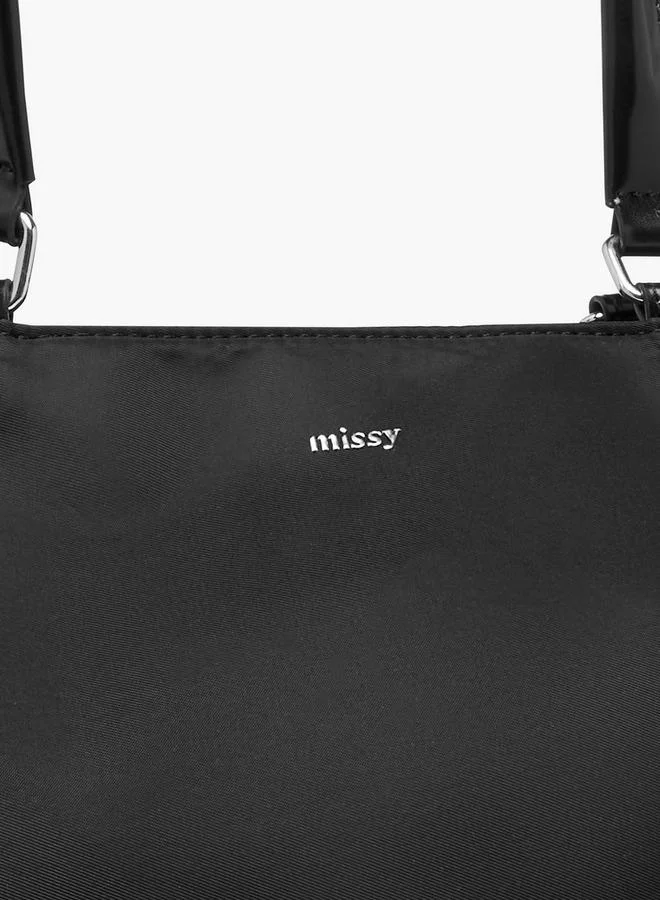 MISSY BLACK Solid Tote Bag with Detachable Strap and Zip Closure for Women | Best Price UAE