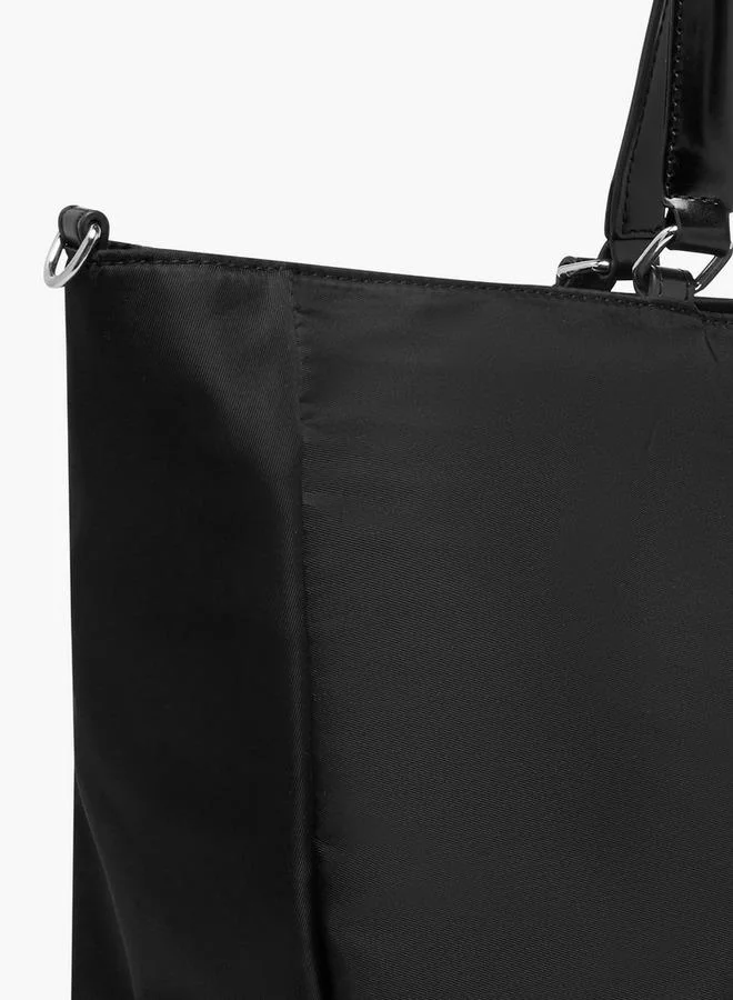 MISSY BLACK Solid Tote Bag with Detachable Strap and Zip Closure for Women | Best Price UAE