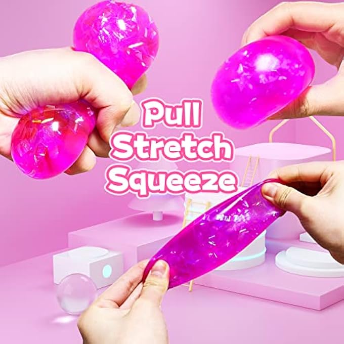Kawaite Pink Squishy Glitter Stress Balls Squeeze Fidget Toys for Kids and Adults - Colorful Stress Squish Ball, Squishy Toys for Kids Prizes,, Party Favors, Relax, Improve Focus - Image 4