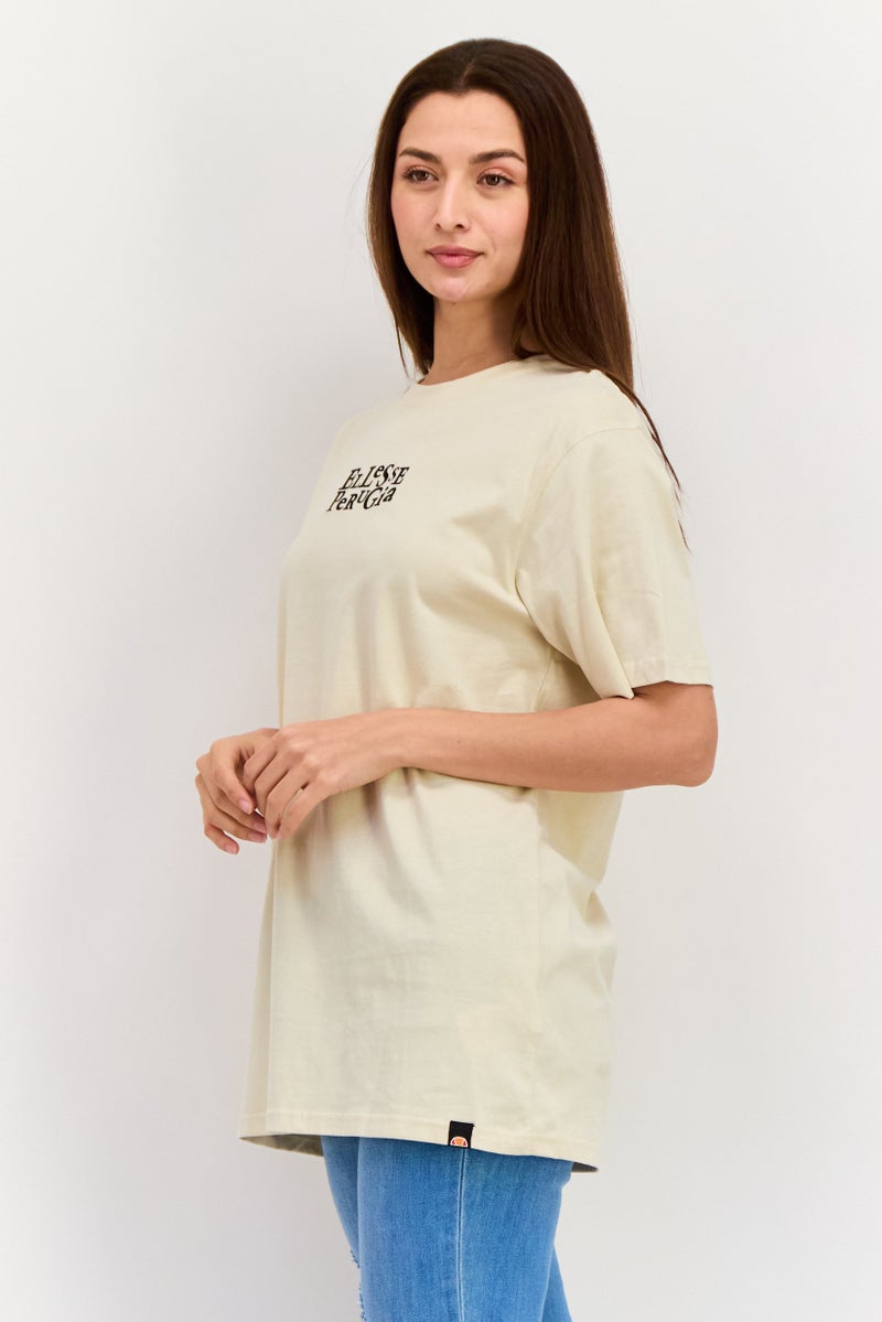 Ellesse Women Crew Neck Short Sleeve Brand Logo T-Shirt, Beige - Image 2