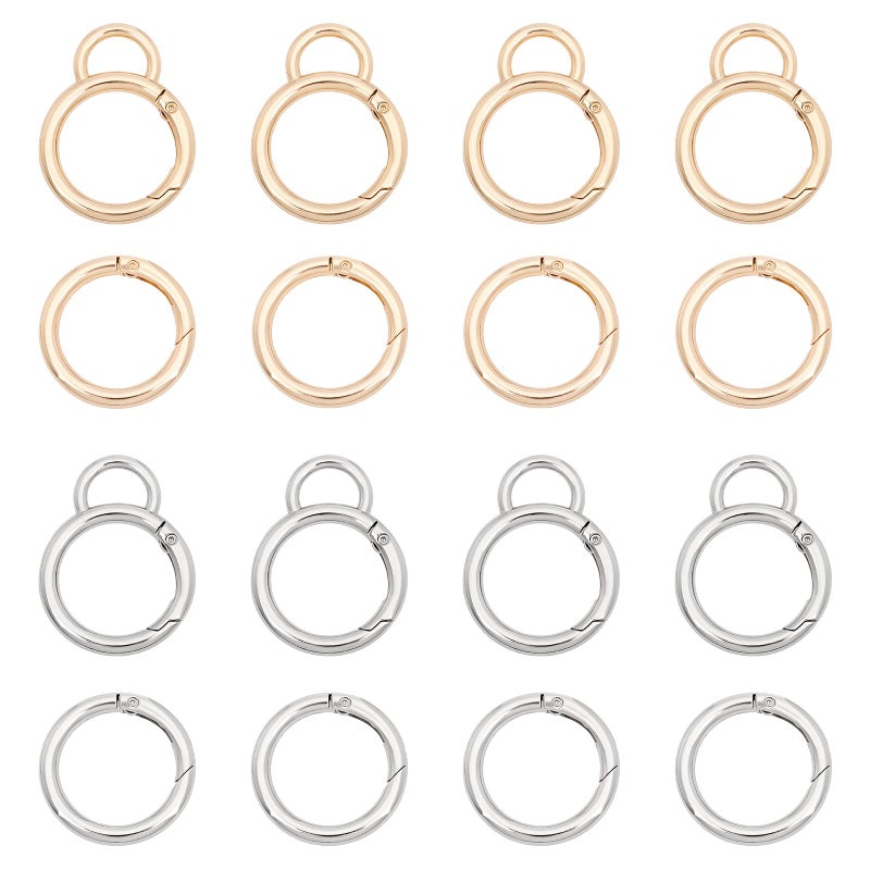 PH PandaHall 16pcs Spring Clip Round Carabiner Golden Silver Spring Snap Hooks Clip Set Snap Clip Trigger 35mm Spring Keyring Buckle Organizer with Fixed Eyelet for Handbag Purse Pet Tag Keychain - Image 1