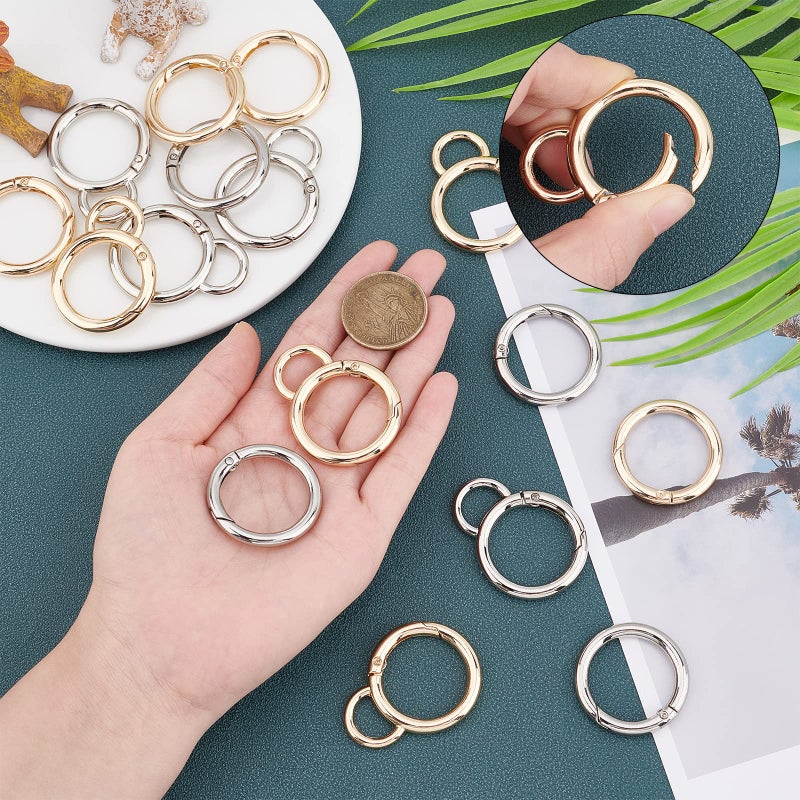 PH PandaHall 16pcs Spring Clip Round Carabiner Golden Silver Spring Snap Hooks Clip Set Snap Clip Trigger 35mm Spring Keyring Buckle Organizer with Fixed Eyelet for Handbag Purse Pet Tag Keychain - Image 5