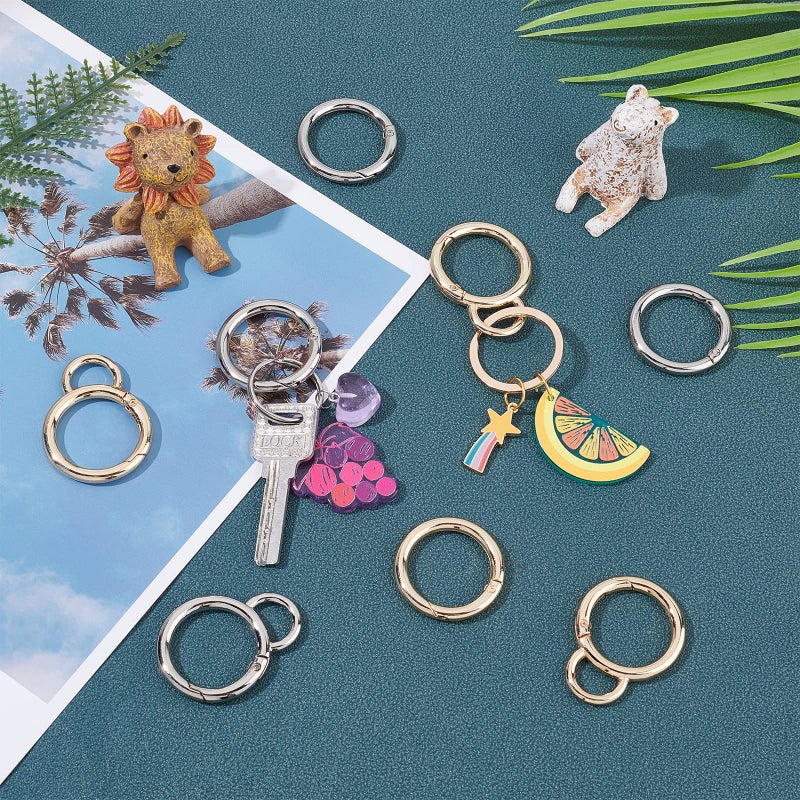 PH PandaHall 16pcs Spring Clip Round Carabiner Golden Silver Spring Snap Hooks Clip Set Snap Clip Trigger 35mm Spring Keyring Buckle Organizer with Fixed Eyelet for Handbag Purse Pet Tag Keychain - Image 2