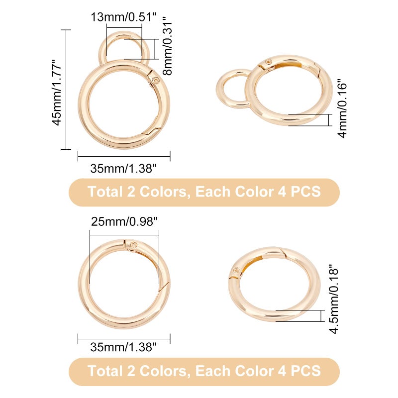 PH PandaHall 16pcs Spring Clip Round Carabiner Golden Silver Spring Snap Hooks Clip Set Snap Clip Trigger 35mm Spring Keyring Buckle Organizer with Fixed Eyelet for Handbag Purse Pet Tag Keychain - Image 4