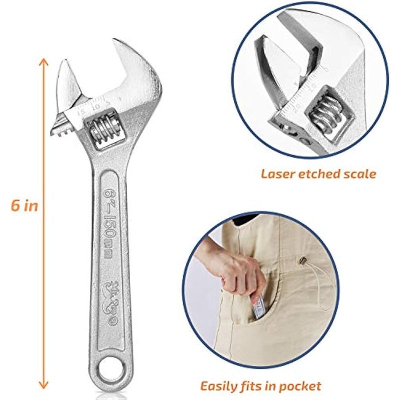 - Small Wrench, Adjustable, 6 Inches, Hex-Shaped Jaw Opens To 3/4 Inch, Made From Heat Treated Carbon Steel - Image 2