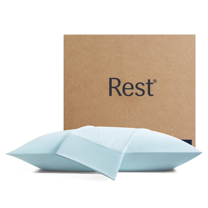 RESTÂ® EvercoolÂ®+ Cooling Pillowcases King - 2 Pillowcases for Sensitive Skin, Silver Infused Fabric for Hygienic Sleep, Silky Smooth for Curly Hair, High Elastic for Snug Fit (19x35 inches) - Image 1