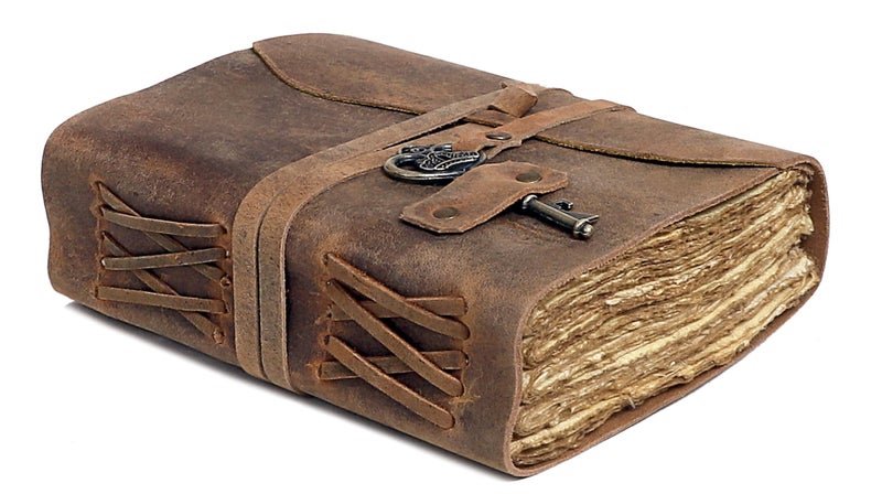 Cuero Leather Journal, 200 Blank Page Vintage Leather Journals for Men & Women, 8 x 6 Inch Journaling Notebooks, Leather Bound Journal with Lock for Writing, Travel Gift, Sketchbook Deckled Edge Paper - Image 1
