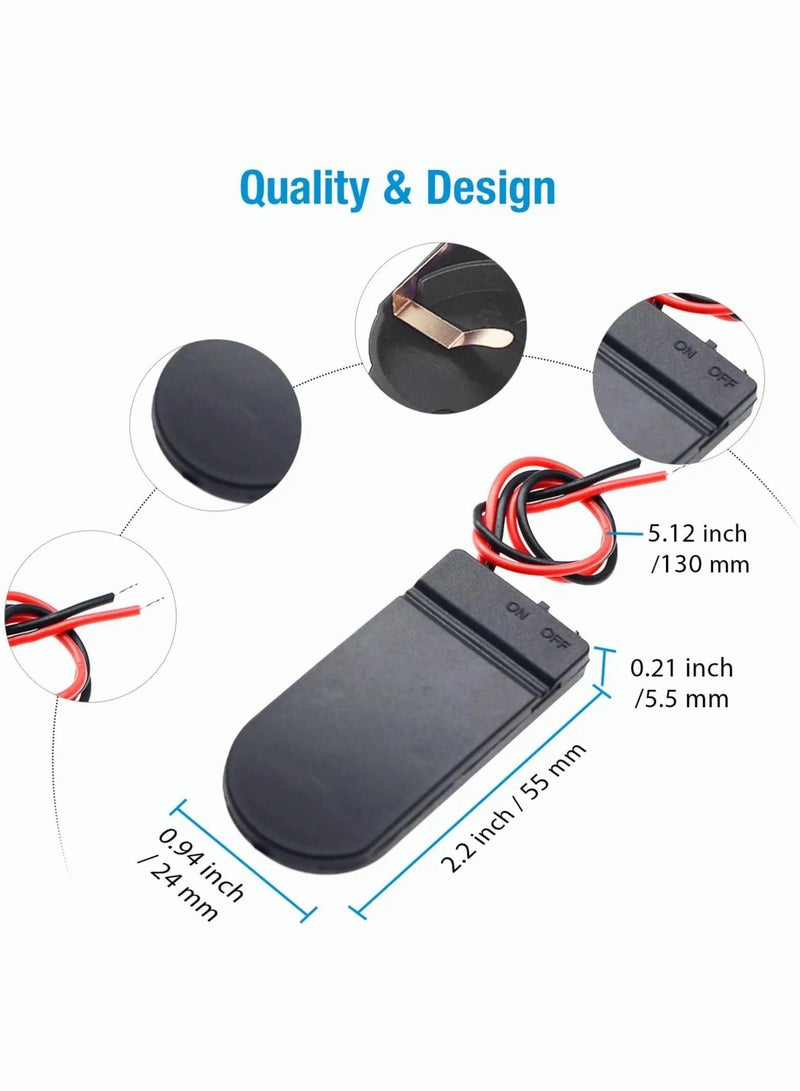 Excefore 2 x 3V CR2032 Button Coin Cell Battery Holder with Leads On Off Switch 6 Pcs - Image 2
