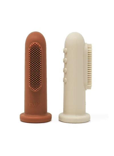 mushie 2-Piece Silicone Finger Toothbrush - Clay/Shifting Sand