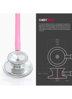 MDF Instruments MDF Instruments, Acoustica Lightweight Stethoscope for Doctors, Nurses, Students, Home Health Use, Adult, Dual Head, Pink Tube, Silver Chestpiece-Headset, MDF747XP01  - Image 4