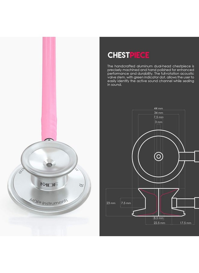 أم دي أف إنسترومينتس سماعة طبية خفيفة الوزن من Acoustica من MDF Instruments للأطباء والممرضات والطلاب والاستخدام الصحي المنزلي للبالغين برأسين وأنبوب وردي وسماعة صدر فضية، MDF747XP01  - Image 4