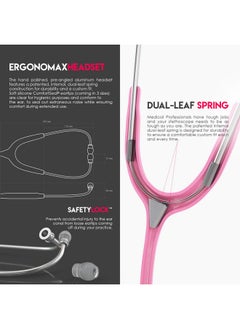 MDF Instruments MDF Instruments, Acoustica Lightweight Stethoscope for Doctors, Nurses, Students, Home Health Use, Adult, Dual Head, Pink Tube, Silver Chestpiece-Headset, MDF747XP01  - Image 5