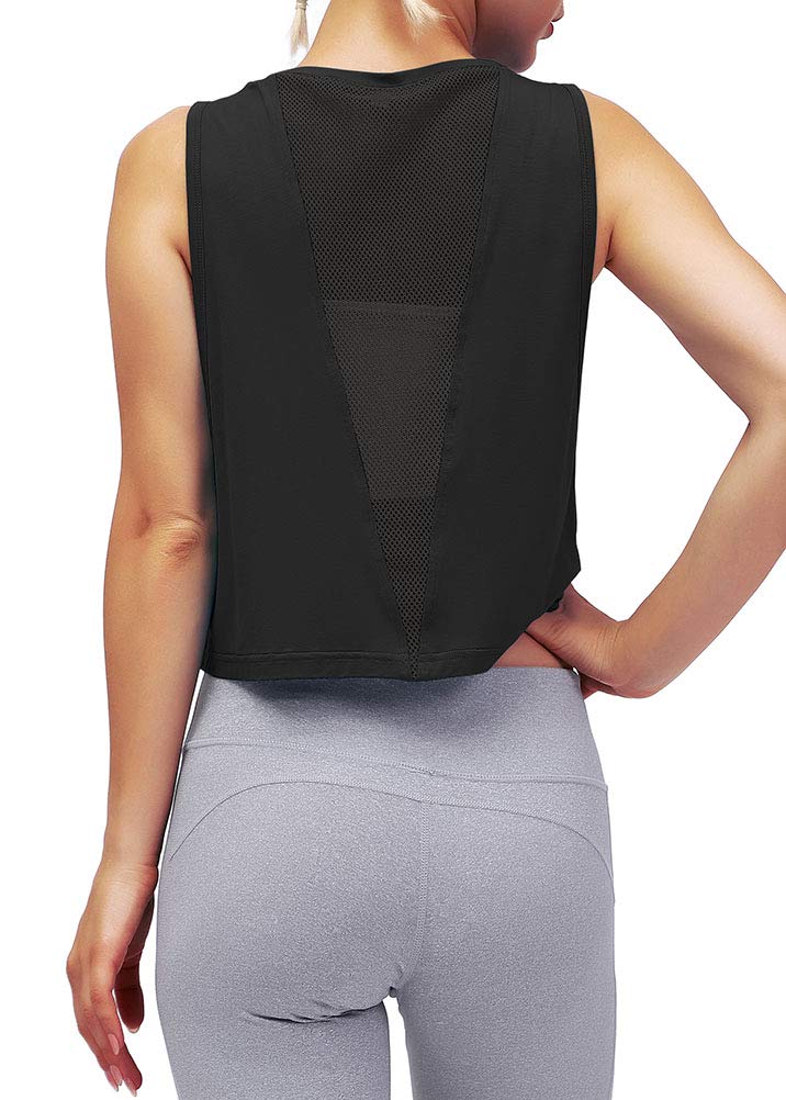 Mippo Workout Tops for Women Cropped Muscle Tank Athletic Shirts Loose Mesh Top Workout Clothes Running Tank Black S - Image 1