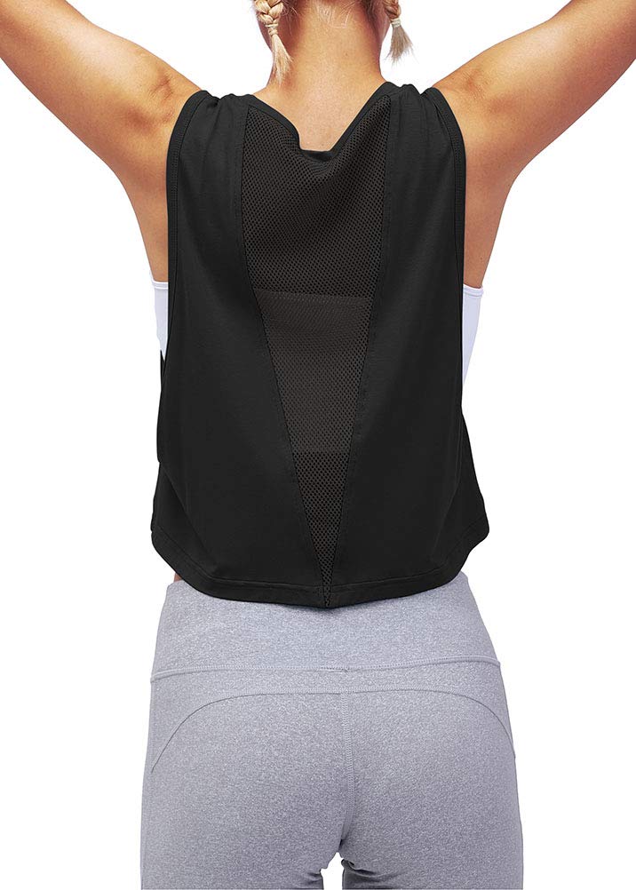 Mippo Workout Tops for Women Cropped Muscle Tank Athletic Shirts Loose Mesh Top Workout Clothes Running Tank Black S - Image 5