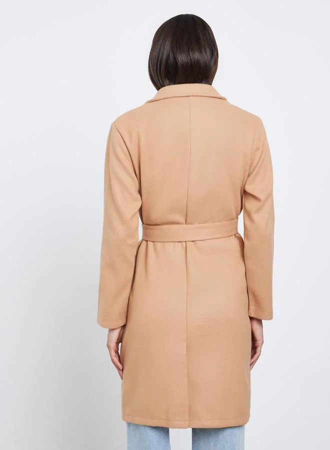 Styli Beige Styli Beige Regular Fit Wool Like Belted Coat for Women | Best Price UAE
