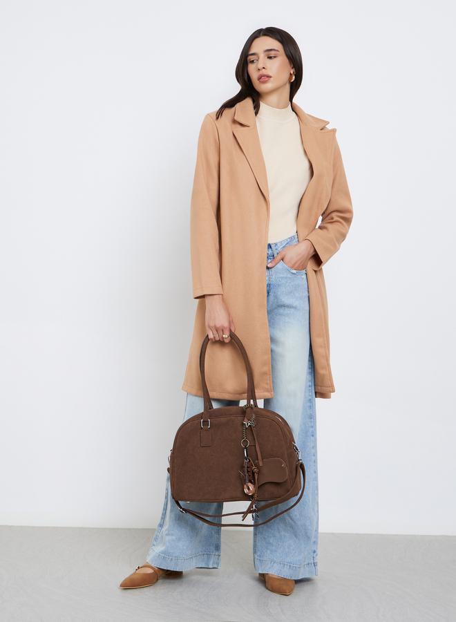 ستايلي معطف بمظهر الصوف وقصة عادية مع حزام - Image 2