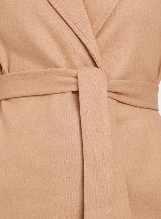 Styli Beige Styli Beige Regular Fit Wool Like Belted Coat for Women | Best Price UAE