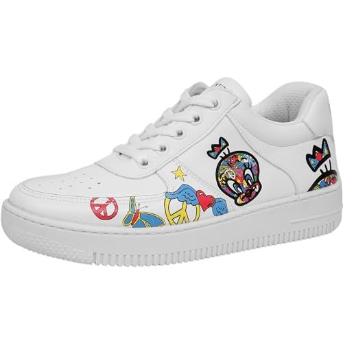 DOGO White Sneakers for Women - Handmade Women's Fashion Sneakers, Vegan Leather and Unique Design Dice Sneakers Tweety Love Design, Size 8 - Image 1