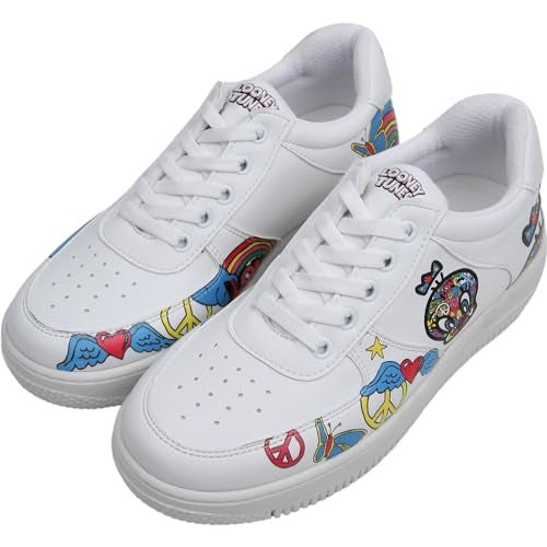 DOGO White Sneakers for Women - Handmade Women's Fashion Sneakers, Vegan Leather and Unique Design Dice Sneakers Tweety Love Design, Size 8 - Image 2
