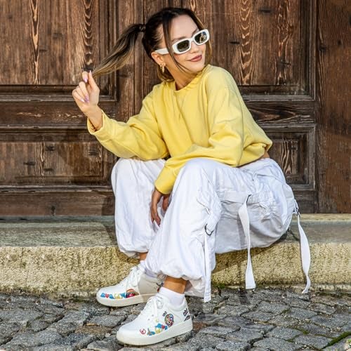 DOGO White Sneakers for Women - Handmade Women's Fashion Sneakers, Vegan Leather and Unique Design Dice Sneakers Tweety Love Design, Size 8 - Image 5
