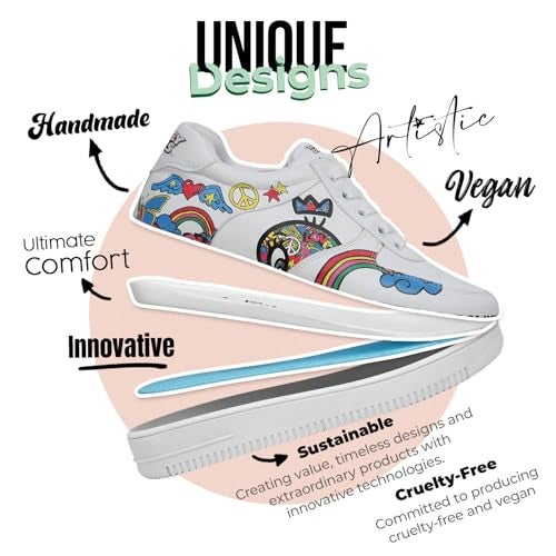 DOGO White Sneakers for Women - Handmade Women's Fashion Sneakers, Vegan Leather and Unique Design Dice Sneakers Tweety Love Design, Size 8 - Image 4