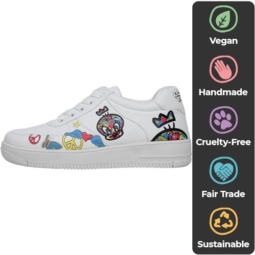 DOGO White Sneakers for Women - Handmade Women's Fashion Sneakers, Vegan Leather and Unique Design Dice Sneakers Tweety Love Design, Size 8 - Image 3