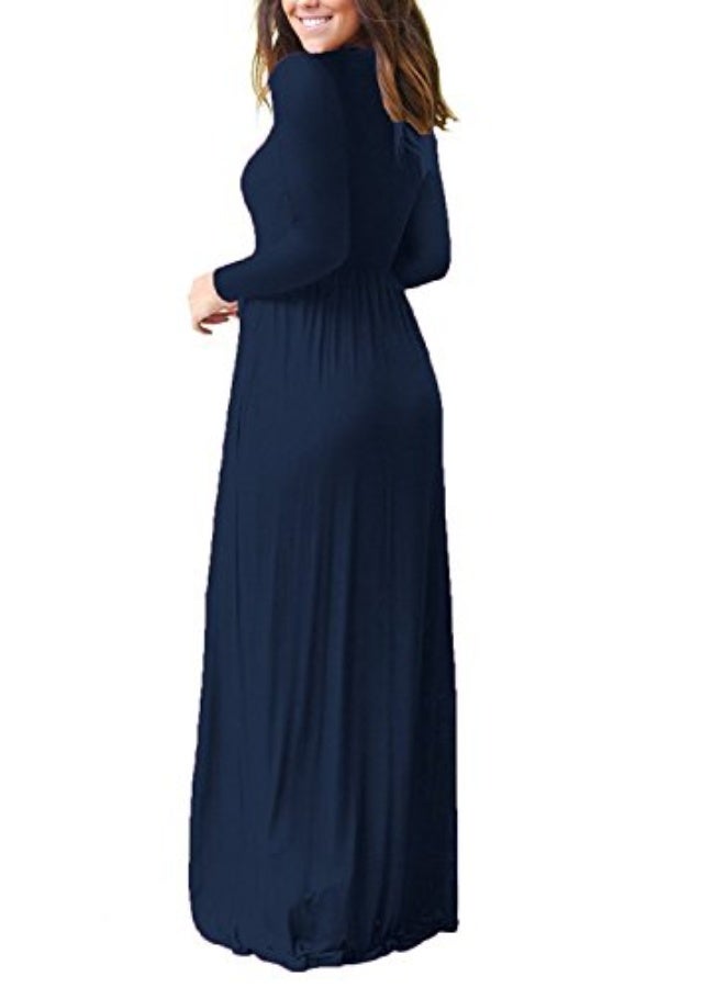 NIBEMINENT Women Long Sleeve Casual Round Neck Loose Solid Floral Maxi Long Dress with Pockets, S-3XL - Image 3