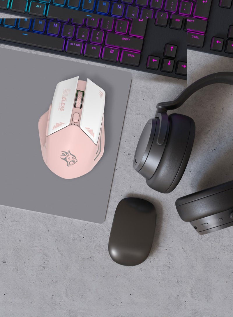 porodo Wireless Mouse 2.4G Nano USB with 10m Rage and 1600 DPI / Power Saving Technology / Gaming Design - Pink - Image 2