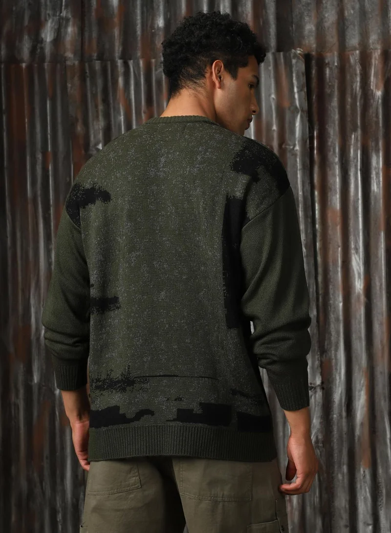 HIGH STAR Men's Multicoloured 100% Acrylic Solid Sweater